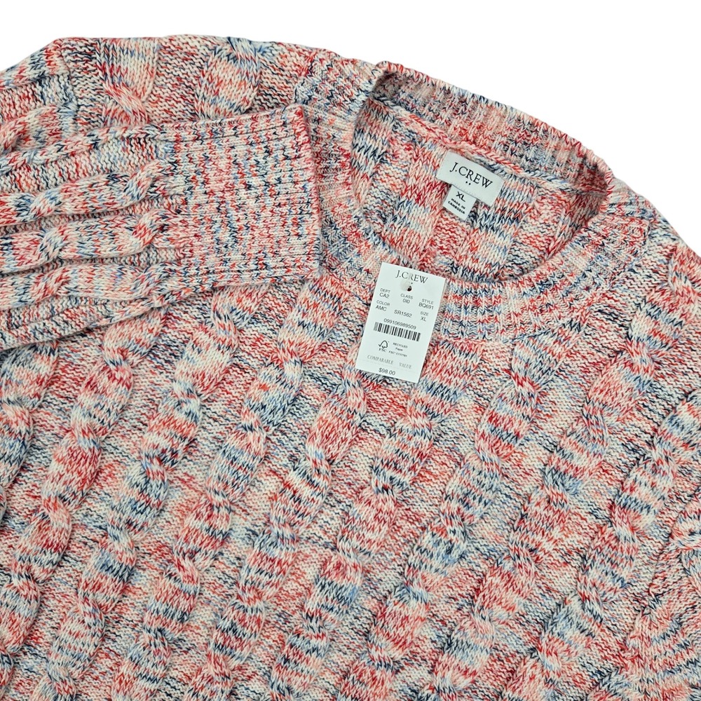 J.Crew NWT XL Cable Knit Sweater Women Red White Blue Americana Space Dye BQ691